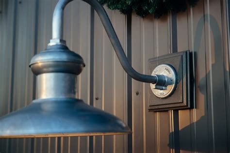 light bulb outlet box on metal pole barn ceiling|metal building exterior light mount.